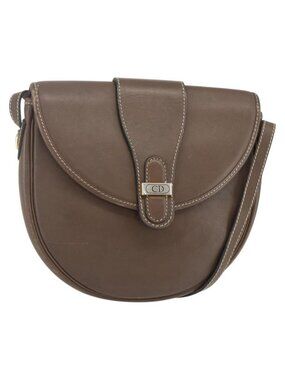 Authentic Christian Dior Shoulder Bag Leather Brown Gold